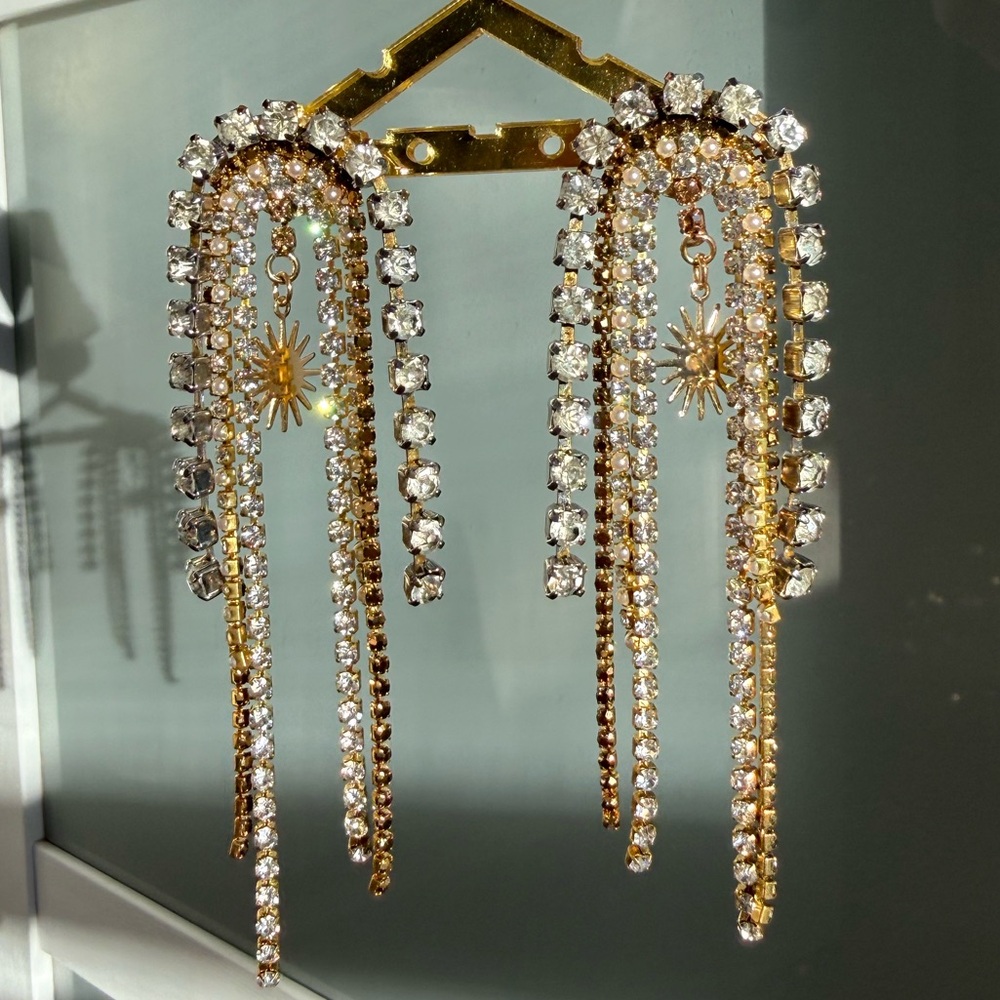 Elegant Silver, Gold, Sun Dangle Earrings